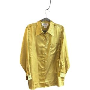 Veranisi Vintage mustard yellow polyester satin button down blouse Size 18W